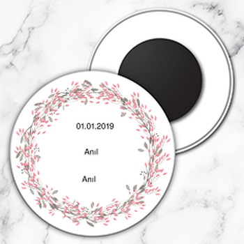 Pembe Tomurcuk Temalı Söz Nişan Nikah Daire Plastik Magnet