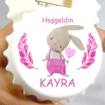 Pembe Tulumlu Tavşan Temalı Kapak Şekilli Magnet Açacak
