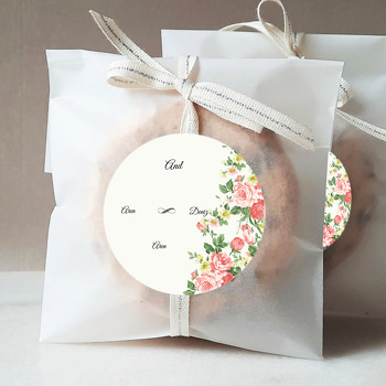 Pembe Turuncu Çiçek Temalı Söz Nişan Nikah Sticker