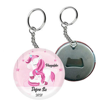 Pembe Unicorn ile Yavrusu Temalı Arkası Açacak Anahtarlık