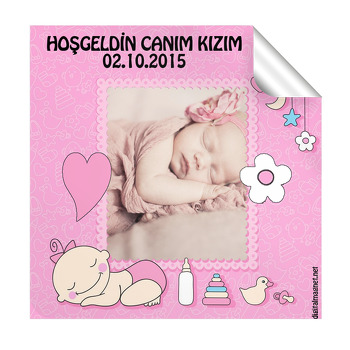 Pembe Uyuyan Bebek Temalı  Kare Etiket