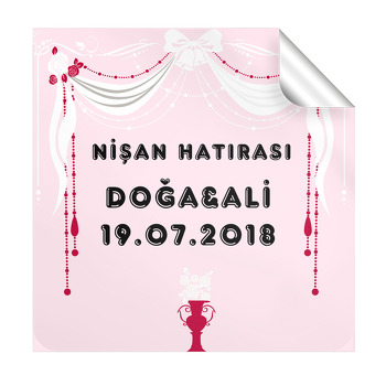 Pembe ve Beyaz Perde Temalı Söz Nişan  Kare Etiket