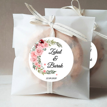 Pembe ve Bordo Tonlarında Gül Temalı Söz Nişan Nikah Sticker