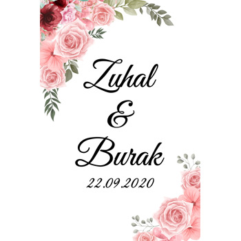 Pembe ve Bordo Tonlarında Gül Temalı Söz Nişan Nikah Magnet
