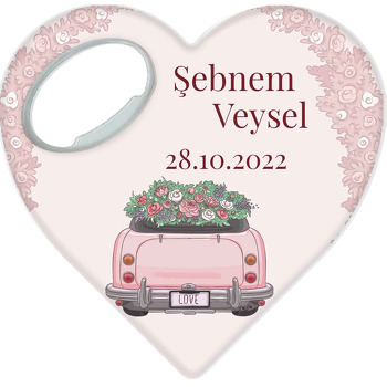 Pembe Vosvos ile Güller Temalı Kalp Şekilli Magnet Açacak