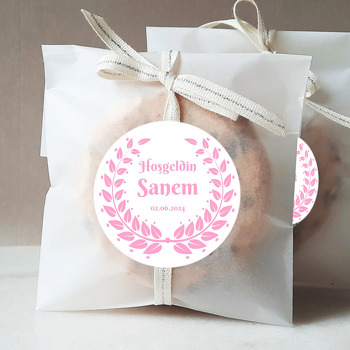 Pembe Yaprak Çelenk Çerçeve Temalı Hoşgeldin Bebek Sticker