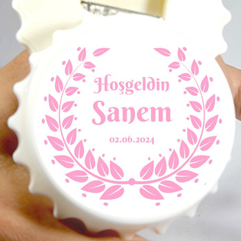 Pembe Yaprak Çelenk Çerçeve Temalı Kapak Şekilli Magnet Açacak