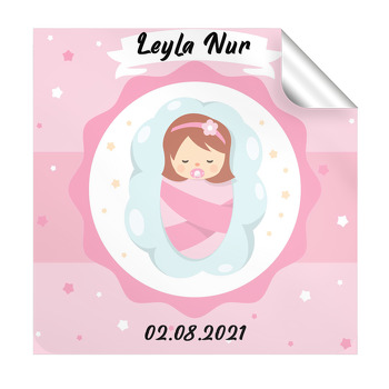 Pembe Yıldız Fonda Kız Bebek Temalı Kare Parti Etiket