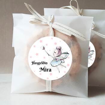 Pembe Yıldız Fonda Peri Temalı Hoşgeldin Bebek Sticker