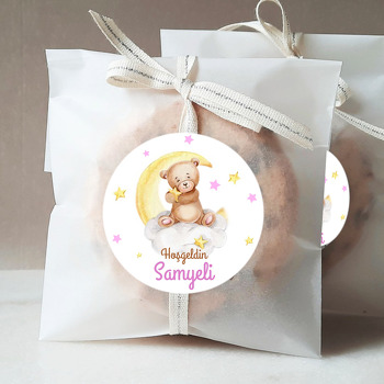 Pembe Yıldızlı Ayıcık ve Bulut Temalı Sticker