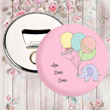 Pembe Zeminli Balonlu Fil Temalı Magnet Açacak