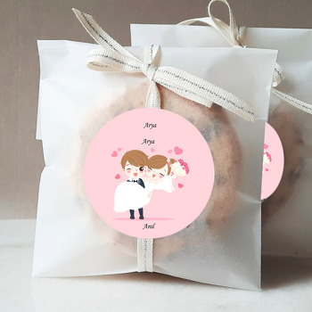 Pembe Zeminli Gelin Damat Temalı Söz Nişan Nikah Sticker