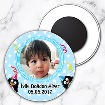 Penguen Temalı Daire Plastik Magnet 01