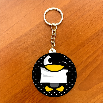 Penguen Temalı Daire Plastik Anahtarlık