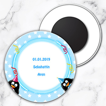 Penguen Temalı Daire Plastik Magnet02
