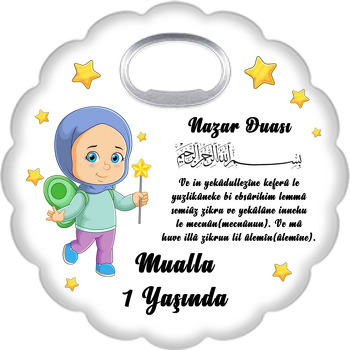 Peri Kız ile Nazar Duası Temalı Çiçek Şekilli Magnet Açacak