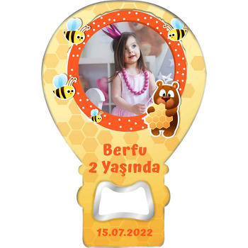 Petekli Ayıcık Temalı Balon Ahşap Magnet 