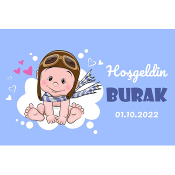 Pilot Bebek ile Mavi Fon Temalı Doğum Günü Magnet