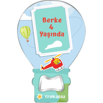 Pilot Kedi ile Balon Temalı Balon Ahşap Magnet 