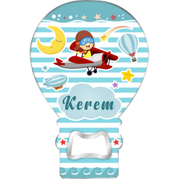 Pilot ve Planör Temalı Balon Ahşap Magnet 