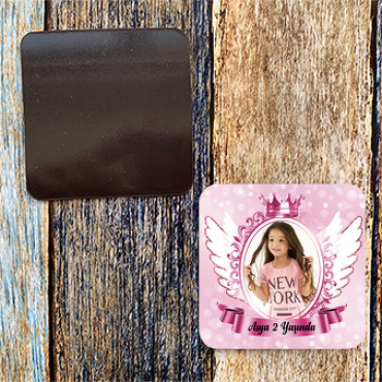 Pink Angel Wings Temalı Resimli Kare Magnet