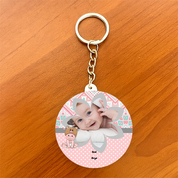 Pink Baby Temalı Hoşgeldin Bebek Daire Plastik Anahtarlık