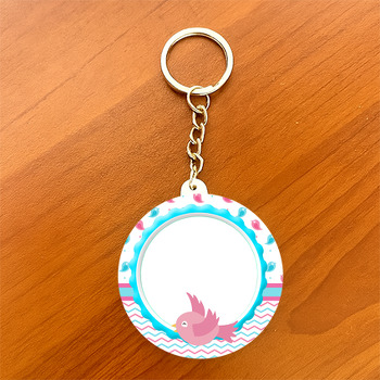 Pink Bird Temalı Daire Plastik Anahtarlık