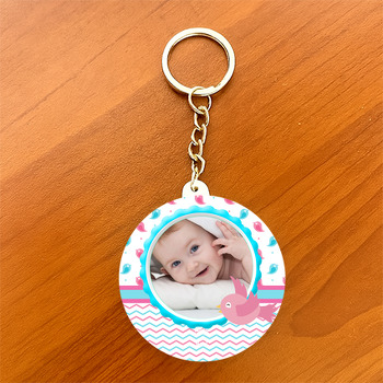 Pink Bird Temalı Resimli Daire Plastik Anahtarlık