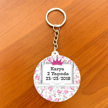 Pink Crown Temalı Daire Plastik Anahtarlık