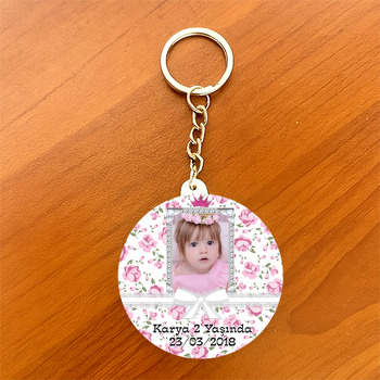 Pink Crown Temalı Resimli Daire Plastik Anahtarlık