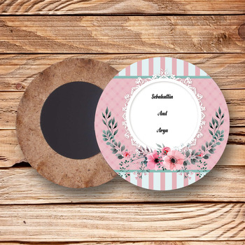 Pink Flower 2 Temalı Ahşap Daire Magnet