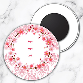 Pink Flower Temalı Daire Plastik Magnet