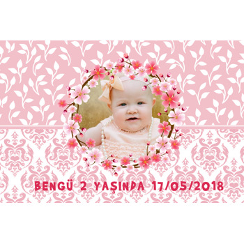 Pink Flower Temalı Doğum Günü Magnet