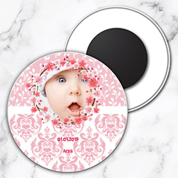 Pink Flower Temalı Resimli Daire Plastik Magnet