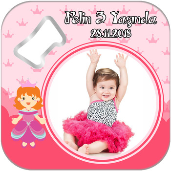 Pink Princess Temalı Kare Magnet Açacak