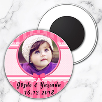 Pink Ribbon  Temalı Resimli Daire Plastik Magnet