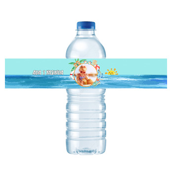 Plaj Temalı Su Şişesi Etiketi