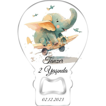 Planörde Uçan Fil Temalı Balon Ahşap Magnet 