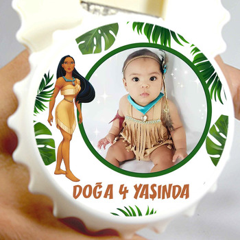 Pocahontas ile Tropikal Yapraklar Temalı Kapak Şekilli Magnet Açacak