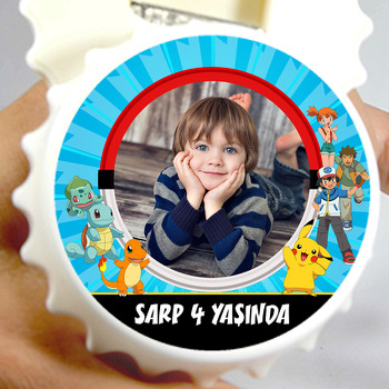 Pokemon Mavi Fon Temalı Kapak Şekilli Magnet Açacak