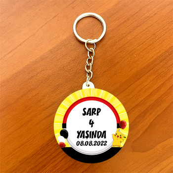 Pokemon Sarı Fon Temalı Daire Plastik Anahtarlık