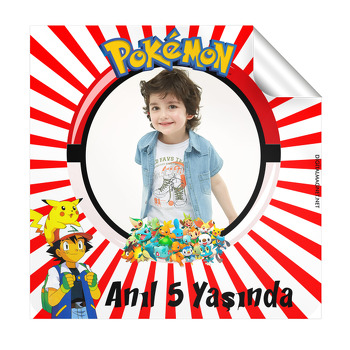 Pokemon Temalı Doğum Günü Kare Etiket