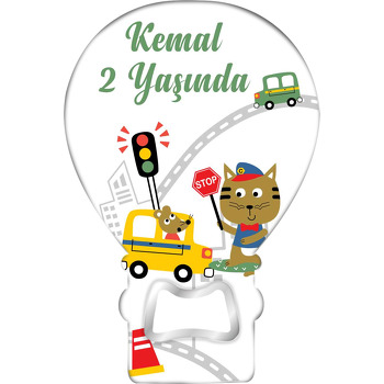 Polis Kedi ile Fare Temalı Balon Ahşap Magnet 