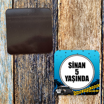 Polis Mavi Yıldız Fon Temalı Kare Magnet