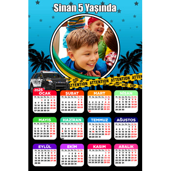 Polis Mavi Yıldız Fon Temalı Takvim Magnet