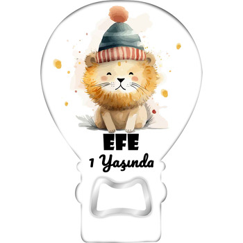 Ponponlu Bereli Aslan Temalı Balon Ahşap Magnet 