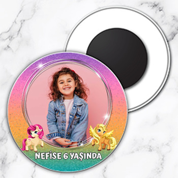 Pony Simli Fon Temalı Daire Plastik Magnet