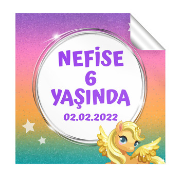 Pony Simli Fon Temalı Kare Parti Etiket