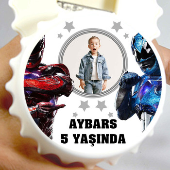 Power Rangers Mavi ile Kırmızı Temalı Gazoz Kapağı Magnet Açacak