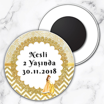 Prenses Bella Temalı Daire Plastik Magnet